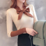 Sweet Sweater Women Autumn New Bow Decoration Casual Sweater