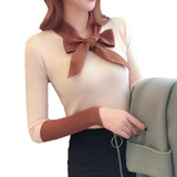 Sweet Sweater Women Autumn New Bow Decoration Casual Sweater