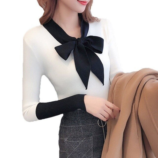 Sweet Sweater Women Autumn New Bow Decoration Casual Sweater