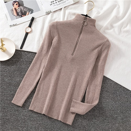 Zipper Half Turtleneck Sweater Women