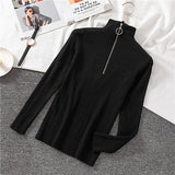 Zipper Half Turtleneck Sweater Women