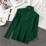Zipper Half Turtleneck Sweater Women